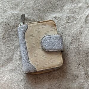 Vintage Dooney & Bourke Monogram Zip Wallet with Blue Leather Trim